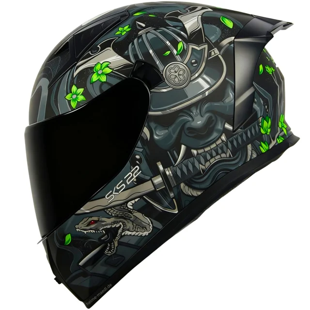 Motorradhelm Sting SKS 22 Grün Sonnenblende + Schwarzes Visier